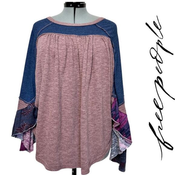 We The Free Friday Fever Top Linen Blend Dolman Sleeves Raglan Trim Sz: XL - Picture 1 of 7